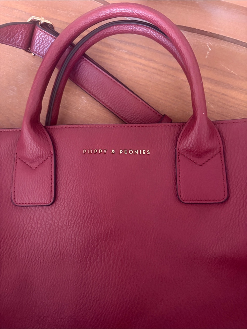 Poppy & Peonies Deep Wine Pebble Leather Satchel - Picture 11 of 11